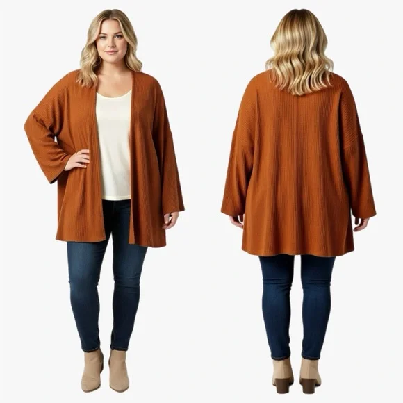Liberty Love Rust Orange Open Front Cardigan Plus Size 2XL - Picture 1 of 7